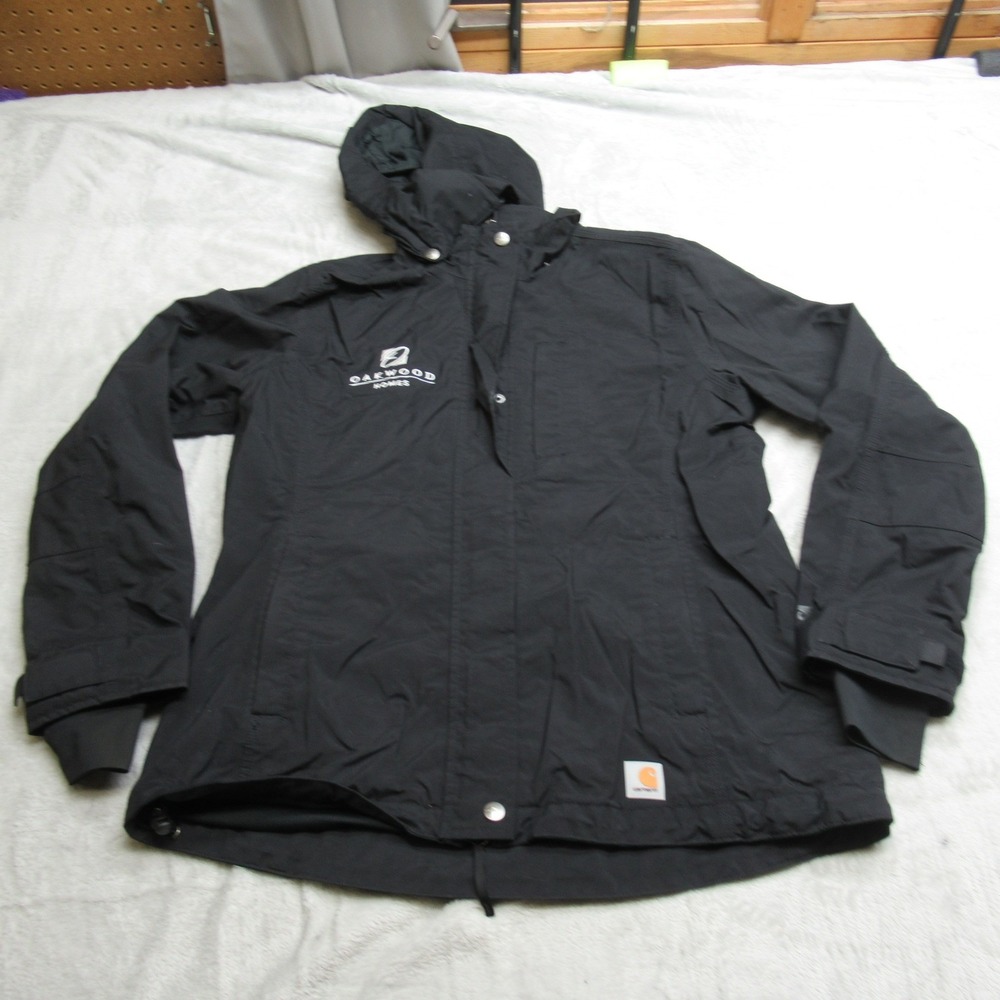 Carhartt Work Jacket Women Medium Blk Hood Wind Storm Defender Waterproof Rugged